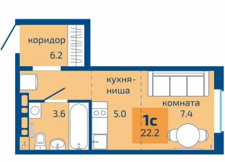 1-комнатная квартира на продажу, 22.2 м2, Пермь