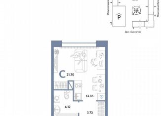 Продам квартиру студию, 21.7 м2, Тюмень, Интернациональная улица, 199к10