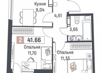 Продам 2-ком. квартиру, 41.7 м2, Мурино, ЖК Авиатор