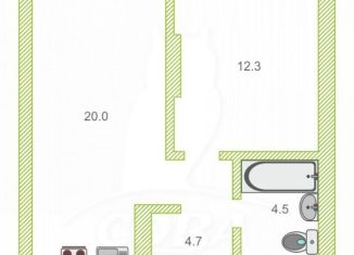 1-комнатная квартира на продажу, 41.2 м2, Тюмень, улица 50 лет Октября, 57В