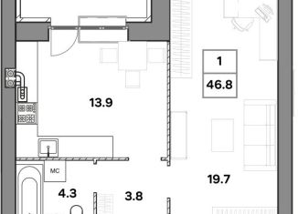 Однокомнатная квартира на продажу, 46.8 м2, Ярославль, улица Шевелюха, 128