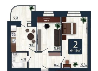 Продаю 2-ком. квартиру, 64.2 м2, Смоленск, улица Попова, 30