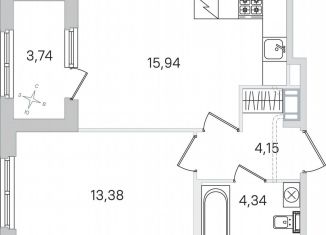 1-комнатная квартира на продажу, 39.7 м2, Пушкин