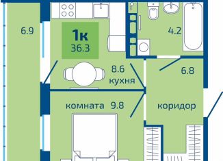 Продам 1-комнатную квартиру, 36.3 м2, Пермь