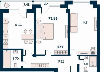 Продаю двухкомнатную квартиру, 73.9 м2, поселок городского типа Заозерное