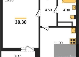 Однокомнатная квартира на продажу, 38.3 м2, Воронеж