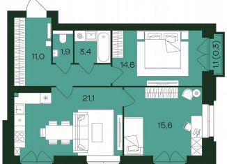 Продам двухкомнатную квартиру, 68.6 м2, Чебоксары, Чебоксарский проспект, поз5.36