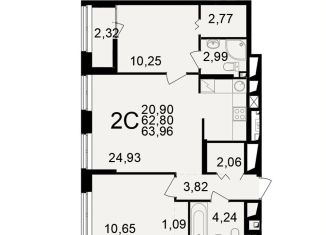 Двухкомнатная квартира на продажу, 64 м2, Рязань