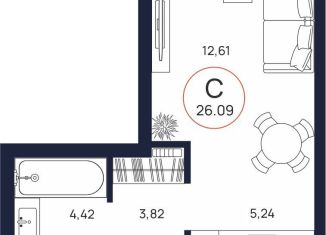 Продается квартира студия, 26.1 м2, Тюмень, Западносибирская улица, 17