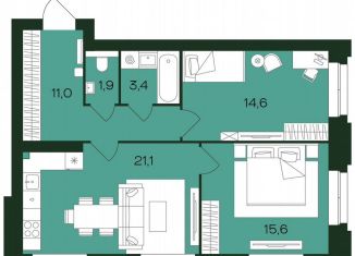 2-комнатная квартира на продажу, 67.7 м2, Чебоксары, Чебоксарский проспект, поз5.23