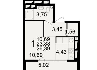 Продается двухкомнатная квартира, 26.4 м2, Рязань