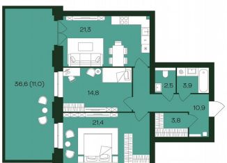 Продается 2-комнатная квартира, 89.6 м2, Чебоксары, Чебоксарский проспект, поз5.23