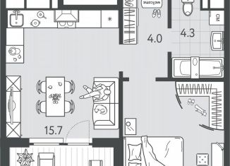 Продам 1-ком. квартиру, 40.7 м2, Краснодар, Колхозная улица, 5/2, микрорайон Табачная Фабрика