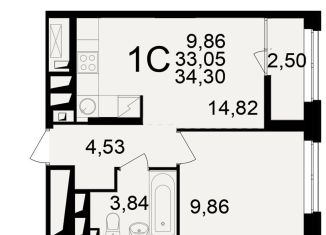 Продается двухкомнатная квартира, 34.3 м2, Рязань
