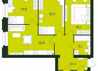 Продажа 3-ком. квартиры, 89.4 м2, Чебоксары, Чебоксарский проспект, поз5.36