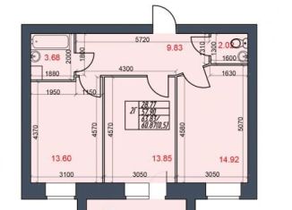 2-комнатная квартира на продажу, 60.9 м2, Череповец, Октябрьский проспект, 98