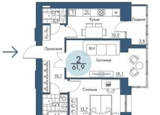 Продажа двухкомнатной квартиры, 61.9 м2, Красноярский край