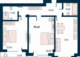 Продается 2-ком. квартира, 75.4 м2, поселок городского типа Заозерное