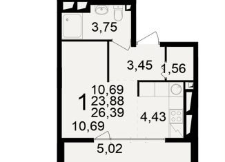 Продается двухкомнатная квартира, 26.4 м2, Рязань