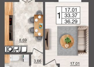 Продается однокомнатная квартира, 36.3 м2, Смоленск