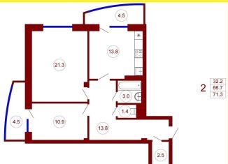 Продается 2-комнатная квартира, 71.3 м2, Воронеж, улица Лётчика Филипова, 4, ЖК Спутник