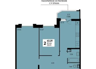 Продается 2-комнатная квартира, 63.3 м2, Краснодар, микрорайон Достояние, улица Григория Булгакова, 19к1
