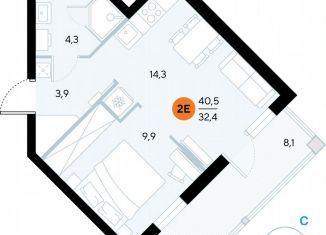 1-комнатная квартира на продажу, 40.2 м2, поселок городского типа Заозерное, улица Аллея Дружбы, 10А