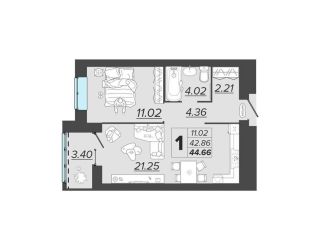 Продам однокомнатную квартиру, 44.7 м2, Брянск