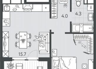 Продам однокомнатную квартиру, 40.6 м2, Краснодар, Колхозная улица, 5/2, микрорайон Табачная Фабрика
