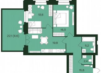 2-комнатная квартира на продажу, 79.9 м2, Чебоксары, Чебоксарский проспект, поз5.23