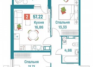 Продаю 2-ком. квартиру, 57.2 м2, Мурино, ЖК Графика