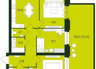 Продается 3-ком. квартира, 88.4 м2, Чебоксары, Чебоксарский проспект, поз5.21