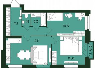 Продается двухкомнатная квартира, 68.3 м2, Чебоксары, Чебоксарский проспект, поз5.21