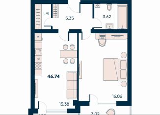 Продается 1-комнатная квартира, 46.7 м2, поселок городского типа Заозерное