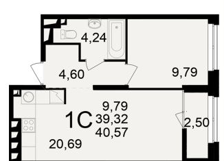 Продаю двухкомнатную квартиру, 40.6 м2, Рязань