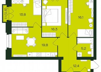 Продам 3-ком. квартиру, 90 м2, Чебоксары, Чебоксарский проспект, поз5.21