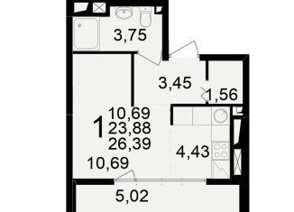 Продаю 2-ком. квартиру, 26.4 м2, Рязань