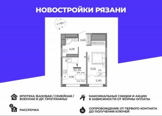 Продам 1-ком. квартиру, 31.2 м2, Рязань