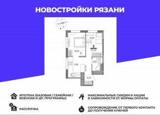 Двухкомнатная квартира на продажу, 37.2 м2, Рязань