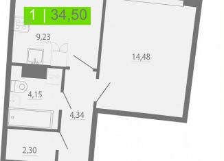 1-ком. квартира на продажу, 34.5 м2, Мурино