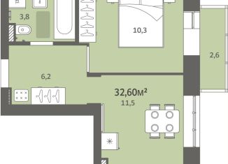 Продажа 1-комнатной квартиры, 32.6 м2, деревня Хохряки, микрорайон Богатыри, 11