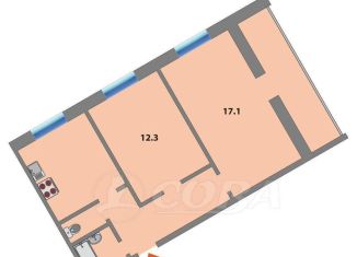 Двухкомнатная квартира на продажу, 50.2 м2, Тюмень, Профсоюзная улица, 70