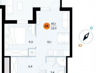 Продажа однокомнатной квартиры, 44.9 м2, поселок городского типа Заозерное, улица Аллея Дружбы, 10А