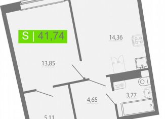 1-ком. квартира на продажу, 41.7 м2, Мурино