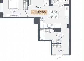 1-ком. квартира на продажу, 47.1 м2, Санкт-Петербург, Московское шоссе, 13ВА, ЖК Звёзды Столиц