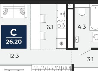 Продается квартира студия, 26.2 м2, Тюмень, Ленинский округ