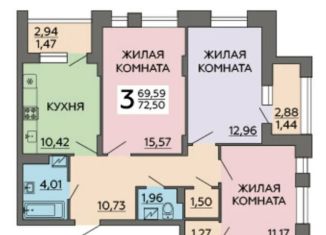Продаю 3-комнатную квартиру, 72.5 м2, Воронеж, улица Славы, 7
