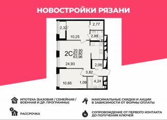 Двухкомнатная квартира на продажу, 64 м2, Рязань