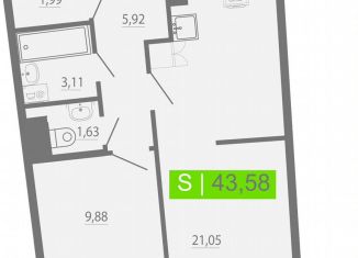 1-ком. квартира на продажу, 43.6 м2, Мурино