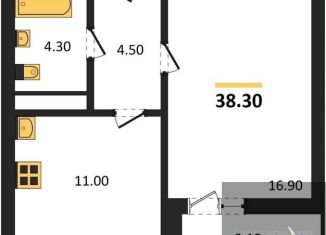 1-комнатная квартира на продажу, 38.3 м2, Воронеж